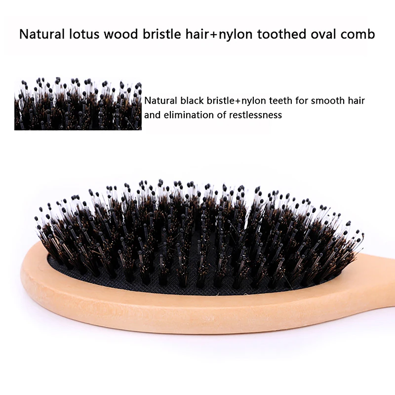 Description Picture 5 of itemBoar Bristle Hair Brush Wood Anti-static Scalp Massage Airbag Hair Brush Comb Beauty Salon Hair Care Tools