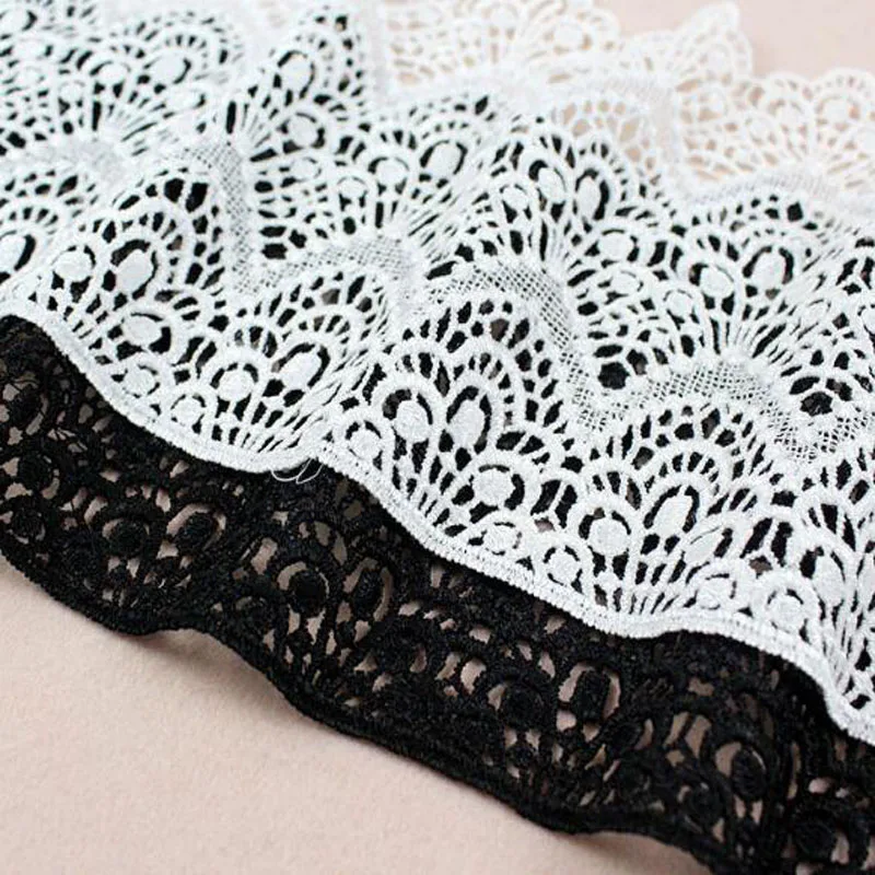 HOT Embroidery White black flower lace fabric trim ribbon 19CM Wide DIY sewing applique collar guipure Womens dresses decor lace ribbon lace fabric lace sewing accessories lace sewing supplies lace accessories lace garment accessories lace decoration