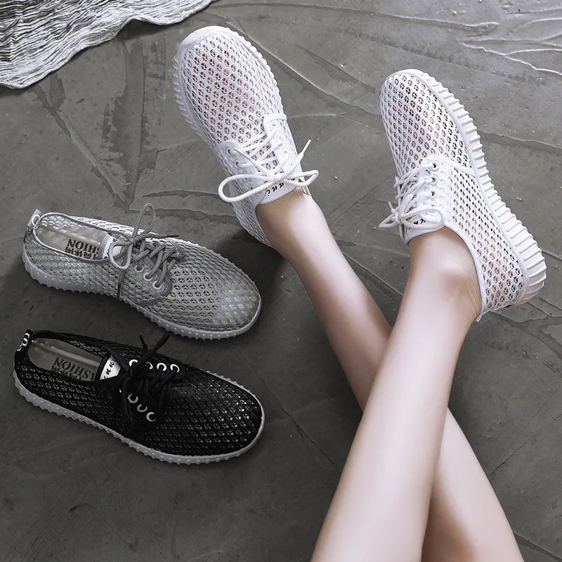 Womens Shoes Hollow Out Breathable Lace Up Flats Breathable Mesh Lightweight Shoes Casual All-match Sneakers Zapatos De Mujer women shoes casual sneakers women sneakers