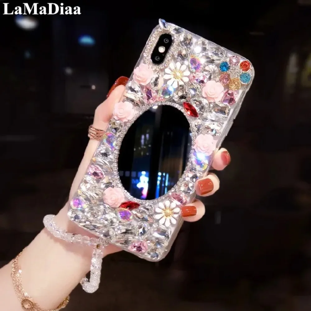 Luxury glitter phone case with crystal diamond flower, mirror case for Huawei P20 P30 P40 P50 Pro Lite mate 20 30 40 Pro Lite