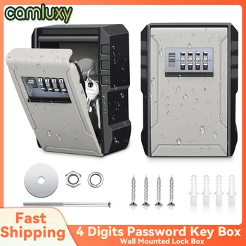 Camluxy Wall Mounted Key Lock Box Safe Box Weatherproof 4 Digit Password Key Storage Box Indoor Outdoor Anti Theft Key Safe Box 1