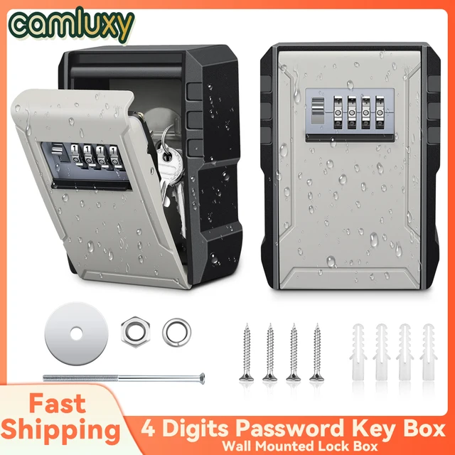 Camluxy Wall Mounted Key Lock Box Safe Box Weatherproof 4 Digit Password Key Storage Box Indoor Outdoor Anti Theft Key Safe Box 1