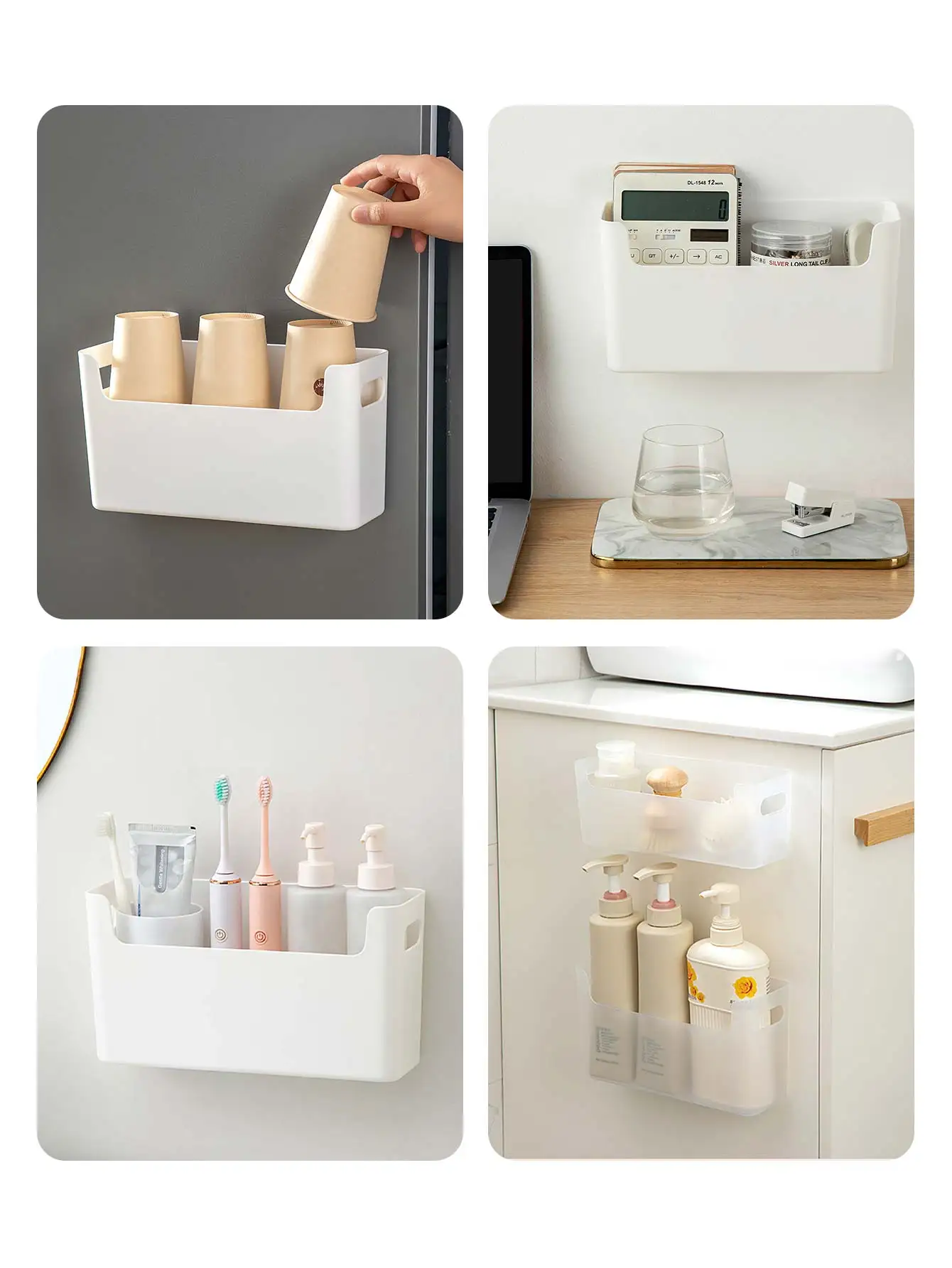 WORTHBUY Multifunctional Plastic Storage Rack Holder Punch Free Wall-Mounte Storage Organization Kitchen Cabinet Storage Box 5