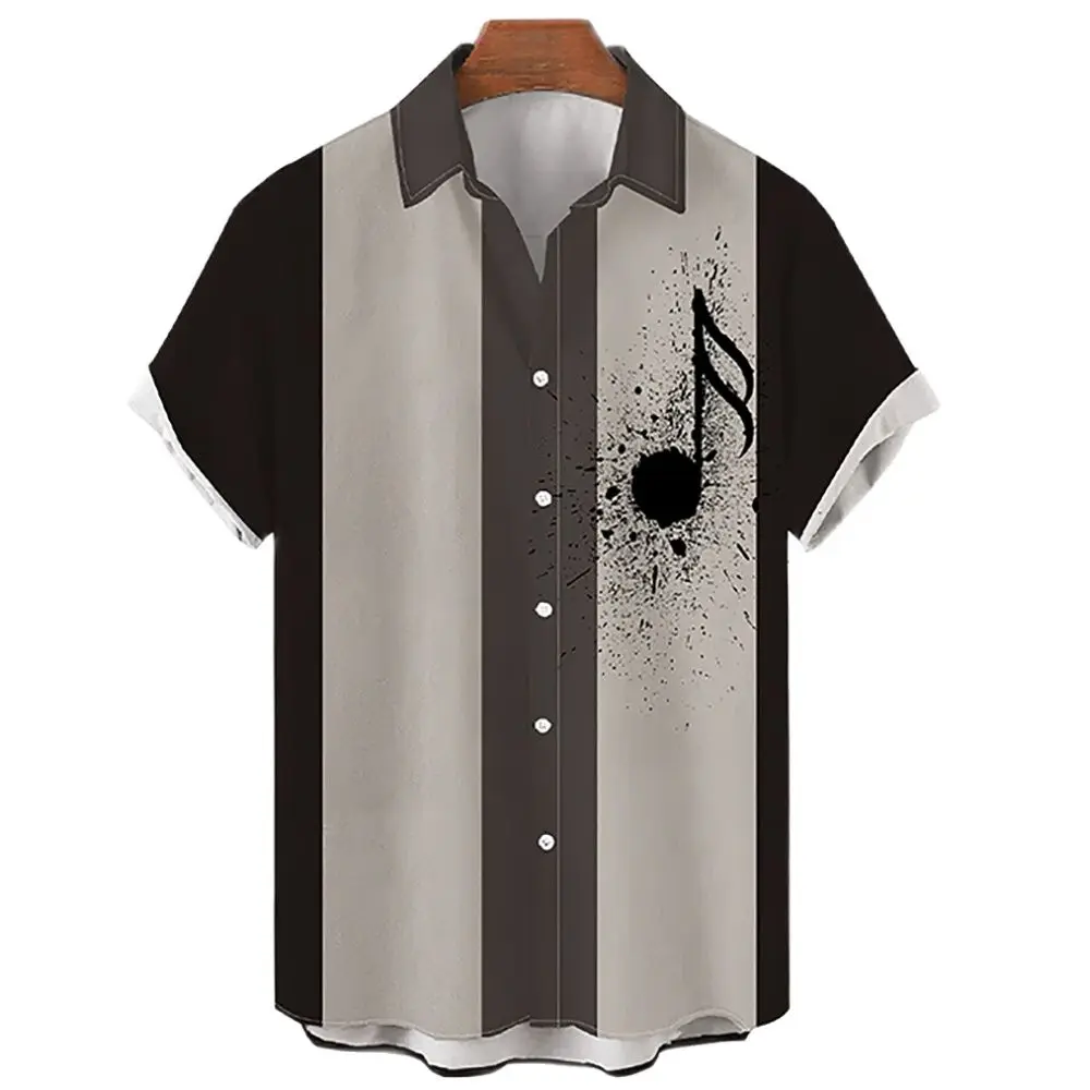 Hawaiian Men's Casual Shirt, Beach Short Sleeve 3D Musical Instrument Print Lapel, Single Button, New Summer 2024 6