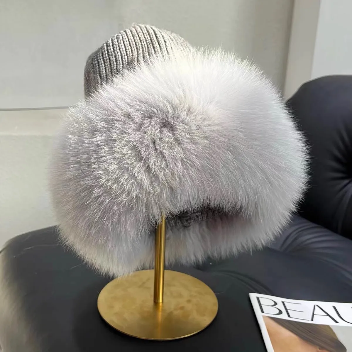 

New Stylish Beanie Fox Fur Hats for Women Winter Warm Fluffy Bone Cap Soft Outdoor Thick Natural Fox Fur Hat Female Dome Hats