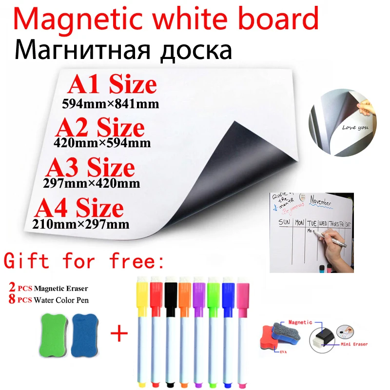 Tableau blanc magnétique effaçable à sec pour enfants, autocollant de  réfrigérateur, tableau d'affichage, marqueur de licence, gomme - AliExpress