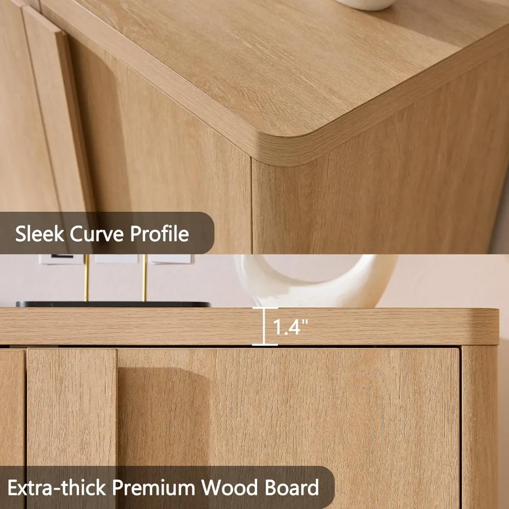 34.5'' sideboard buffet cabinet w/storage, modern accent cabinets w/curved handles & adjustable shelves, 4 doors coffee bar buff