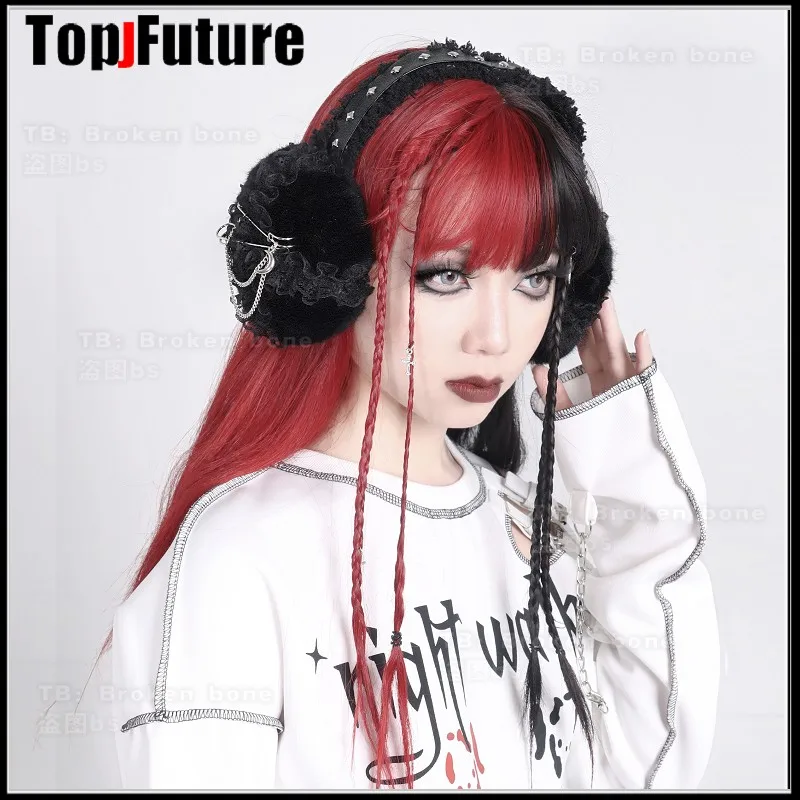Harajuku Punk Girl Women Plush Goth Warm Earmuffs Gothic Women's Lolita Warmer Muff Ear Cover Y2K Lovers Fold Headband