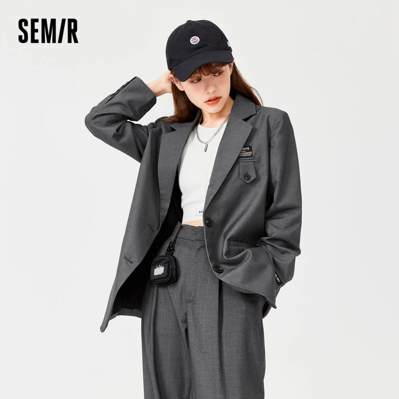 Semir Coat Women Medium And Long Style Loose Personality 2021 Autumn And Winter New Letters Casual Suit Girls Commuting Fashion