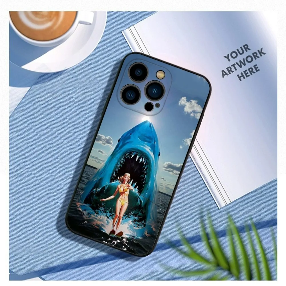 Film j-jaws coque de téléphone pour iPhone 16,15,14,13,12 Mini 11 Pro XR,X,XS,MAX 7,8 Plus housse en Silicone noir souple – Image 2