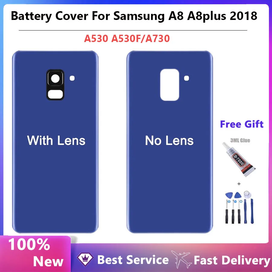 카메라 유리 렌즈 장착 배터리 후면 커버, 도어 하우징, 삼성 A8 플러스 A8 + 2018 A730 A8 2018 A530 용 교체 부품
