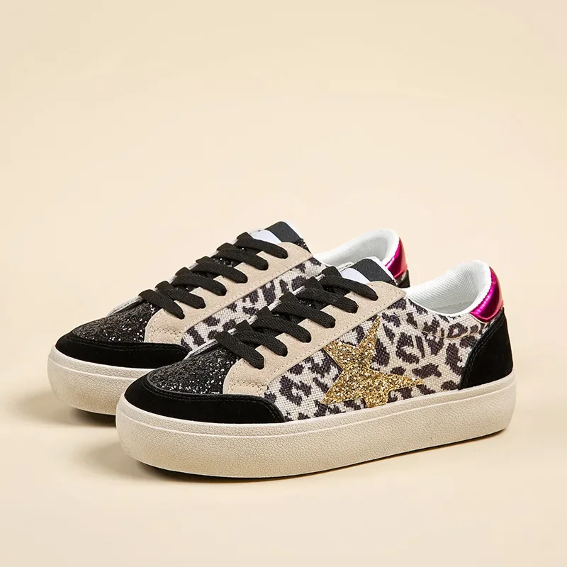 Kalsooni 2024 Autumn New Lightweight Sneakers Non-slip SoftThick Sole Casual Shoes for Women Sequins Star Patchwork Shoes 3