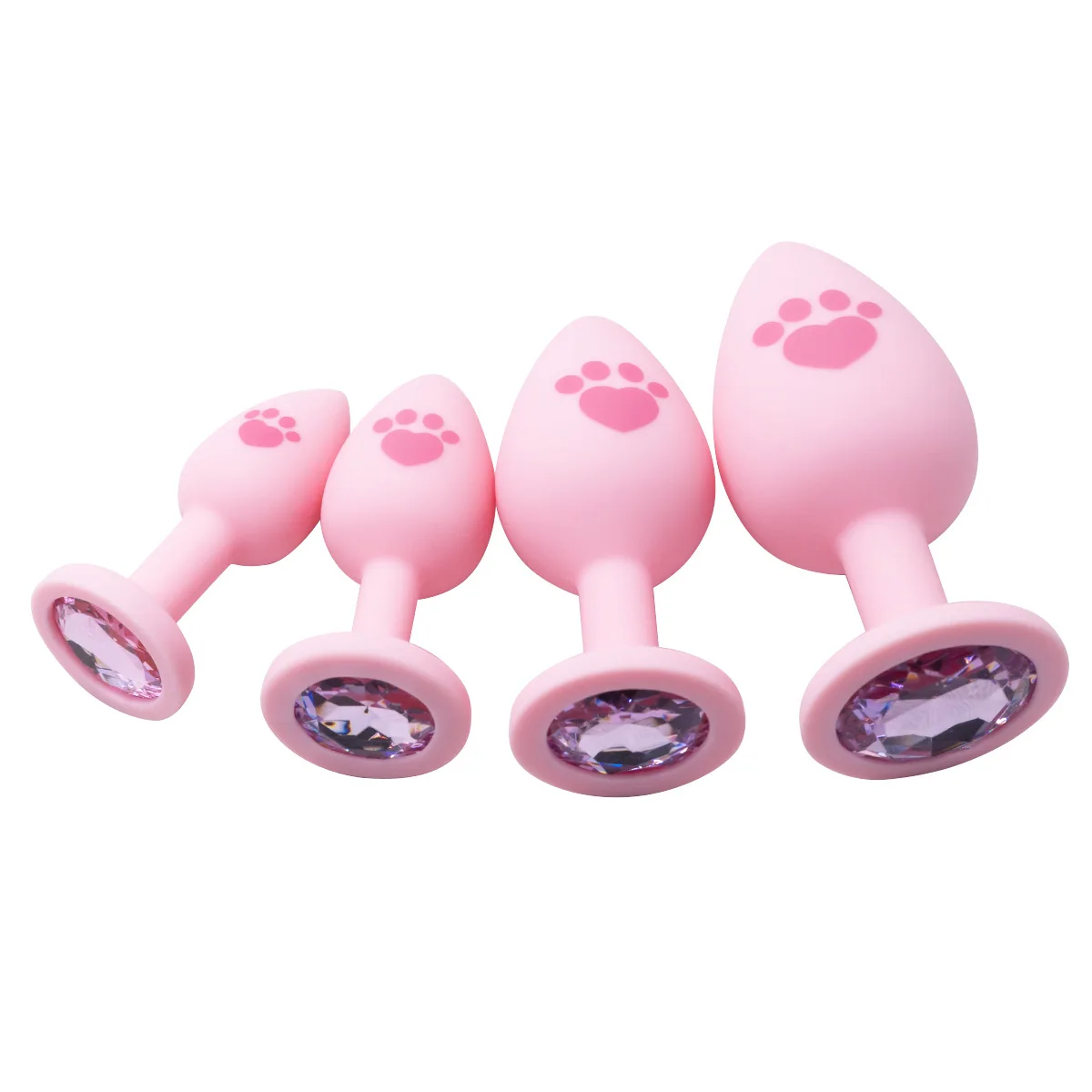 HeartCaptor Silicone Anal Plug Set 4 Sizes Cat Paw Crystal Base Pink - Details 4
