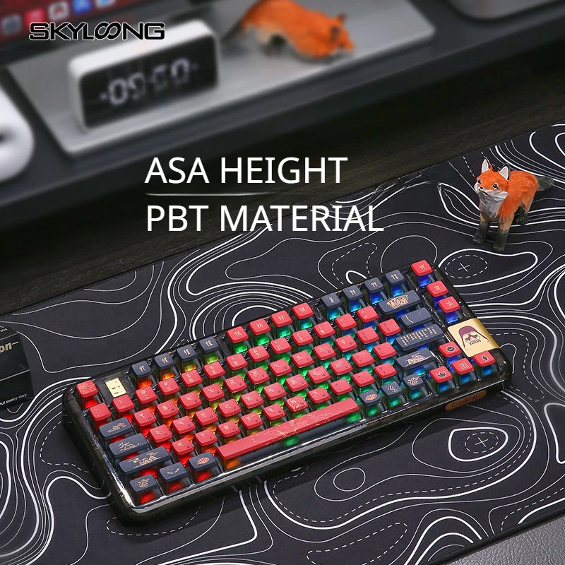Teclado Mecânico Double-skin Milk Pudding Preto Translúcido Pbt Asa Nove Caudas Fox Jelly Preto Penetração Keycaps - Imagem 4