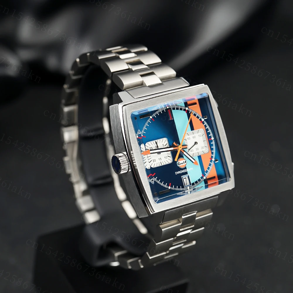 2022 Fashion New Square Color Bar 37mm Men's Leisure Sports Sapphire Mirror Stainless Steel Material Waterproof Quartz Watch