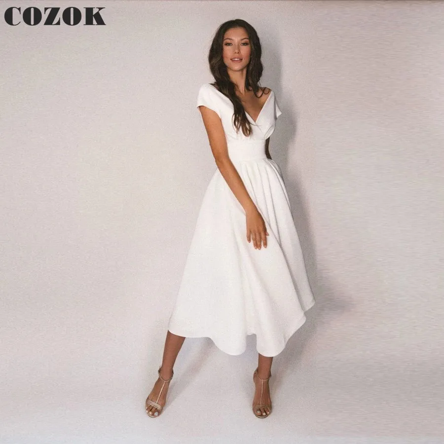 

Simple Elegant V-Nevk Wedding Dresses White Off the Shoulder Backless Bridal Gowns For Women Robe De Mariée Custom Size