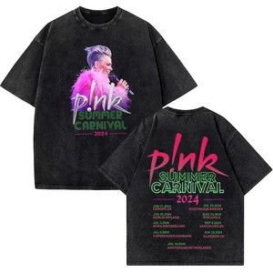 Pink Singer Summer Carnival Tour Washed T-Shirts Concert 2024 P!Nk Y2K Women Tshirts Dropshipping