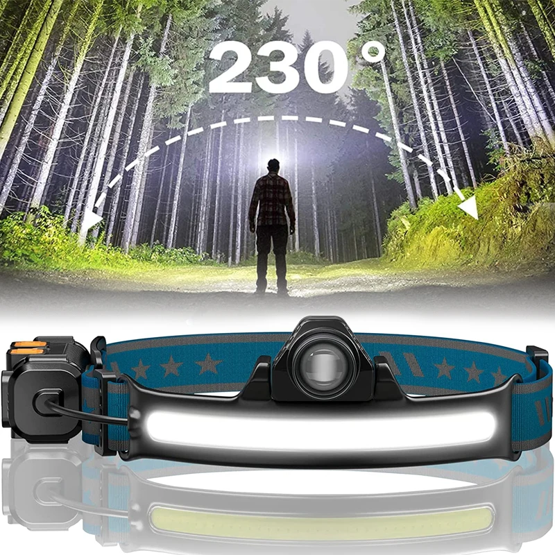 

LED Headlamp Waterproof XPG+COB Head Lamp IR Sensor Headlight Camping Portable Flashlight USB Rechargeable Floodlight 2022 New