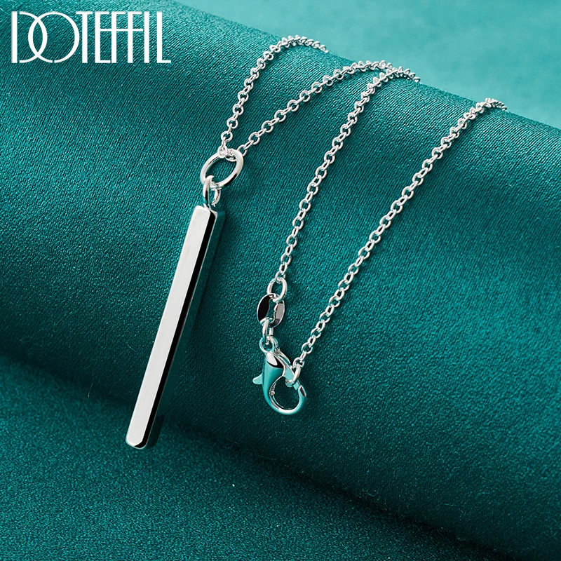 Silver Jewelry Set 925 Sterling Silver 18 inch Chain Square Pillar Necklace Earring for Women Wedding Engagement Party