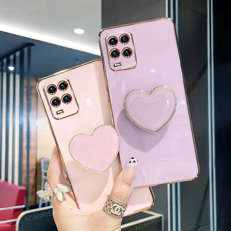 Luxury Plating Love Heart Stand Phone Case - Cute Silicone Cover