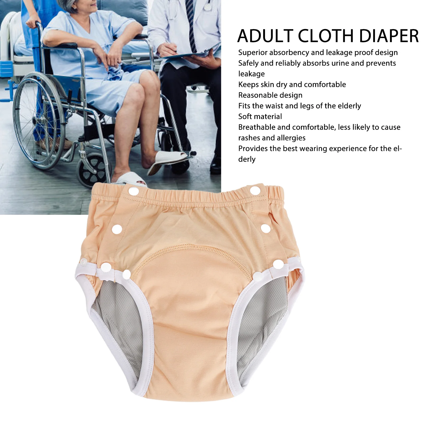 Adult Cloth Diaper Washable Leakage Proof Breathable Pure Cotton Elderly Cloth Nappy for Incontinence Orange Adult Diaper reusable diapers