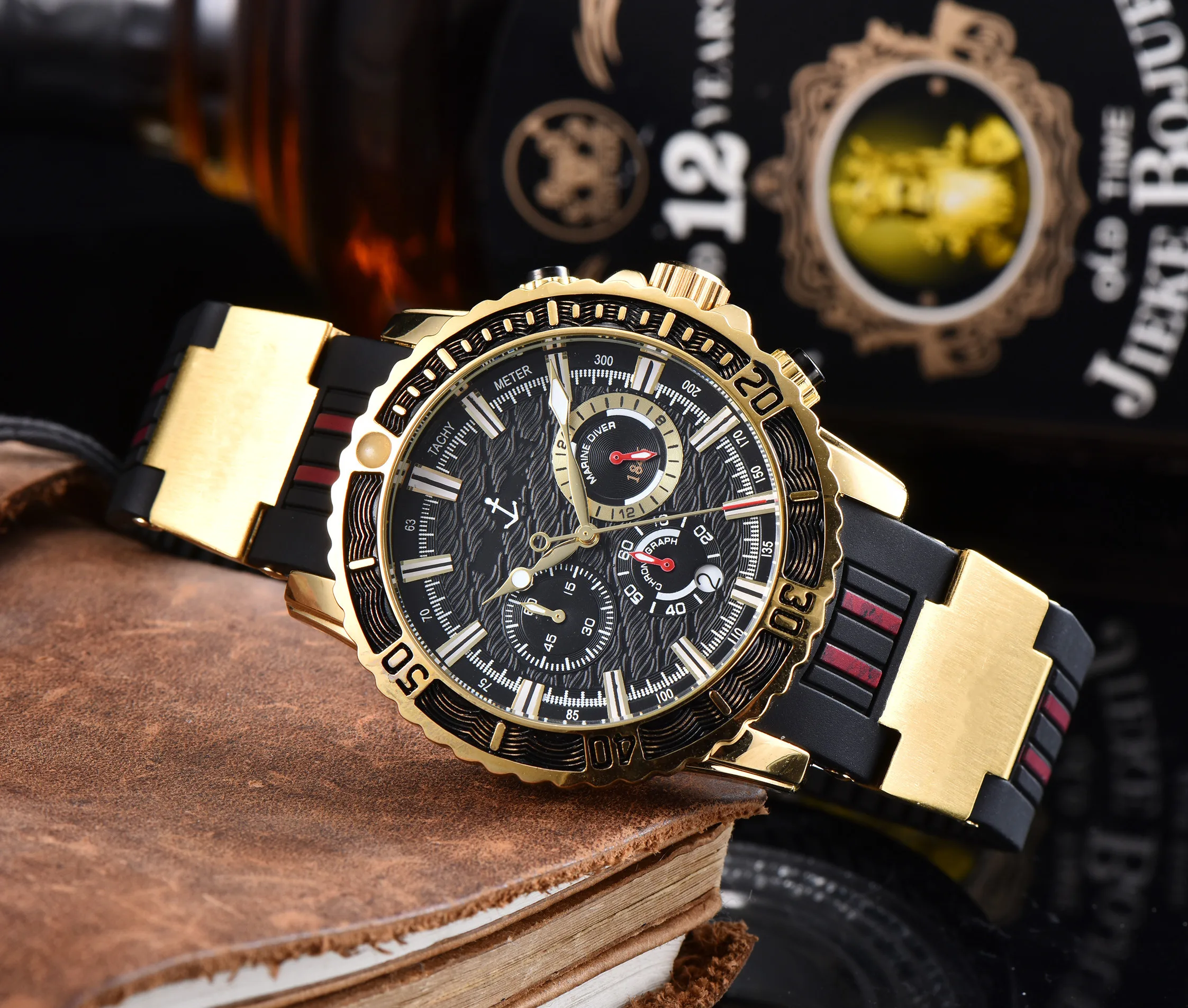 Top Big Brand New Fashion Style Luxury Sport Quartz  Rubber Watch Man Calendar Round Wristwatch High Quality