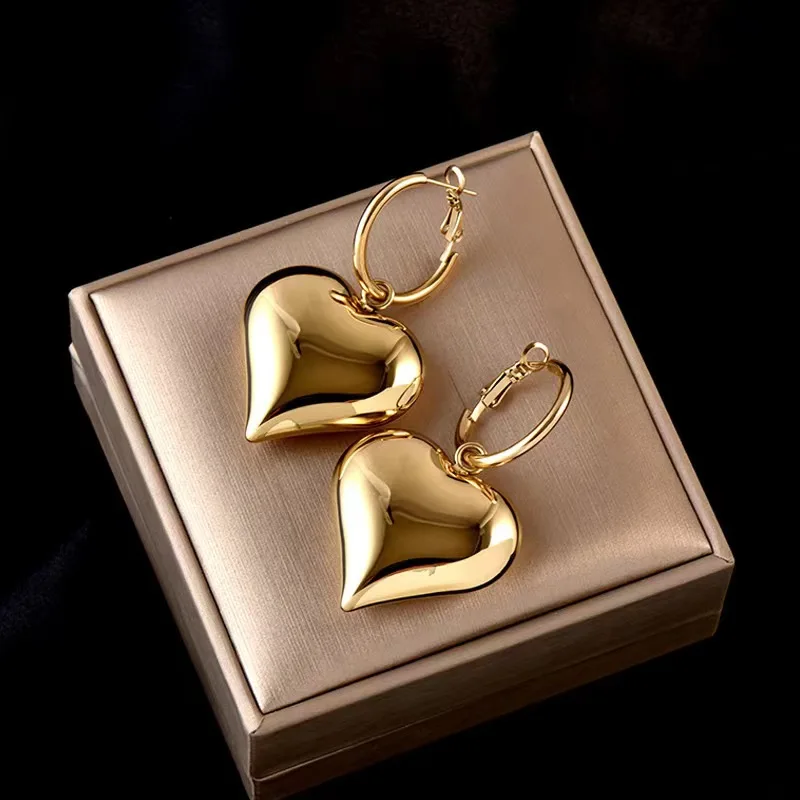 Glossy Gold Heart Hoop Earrings 6