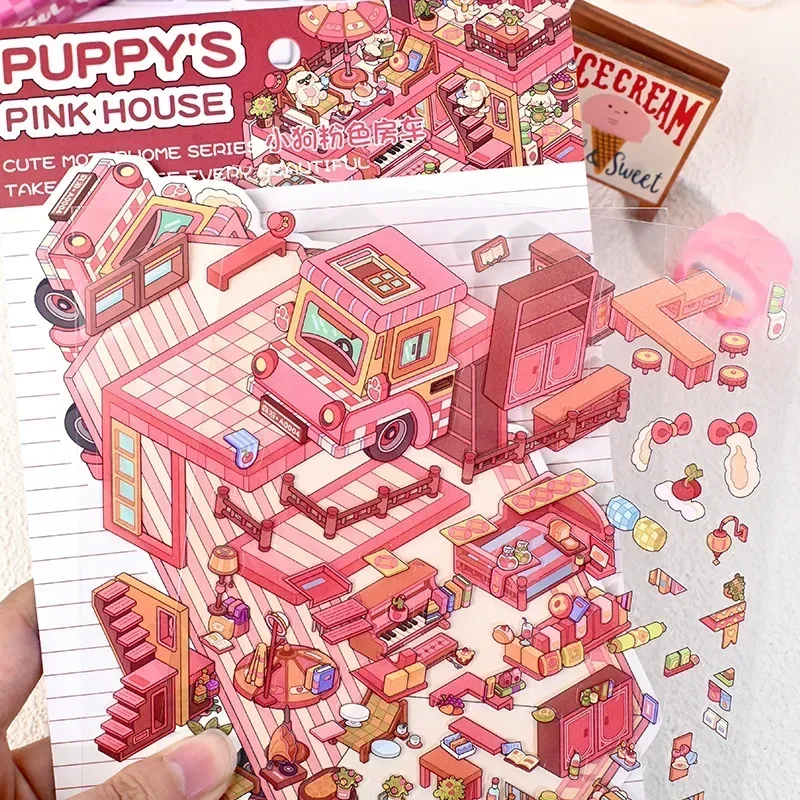 New Miniature Landscape Stickers Fashion Decompression RV Scene DIY Cartoon Dog Animal Poster Handmade Kids Toy Stickers