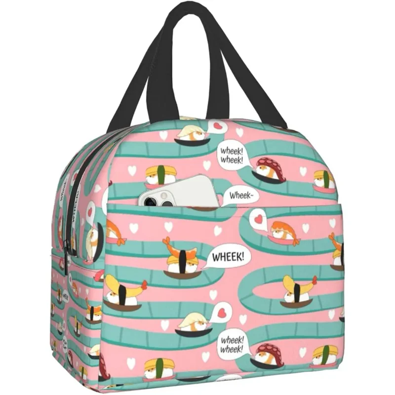 

Cute Guinea Pig Insulated Lunch Bag Reusable Lunch Box Cooler Tote Bag with Front Pocket for Teens Adults School Picnic Work