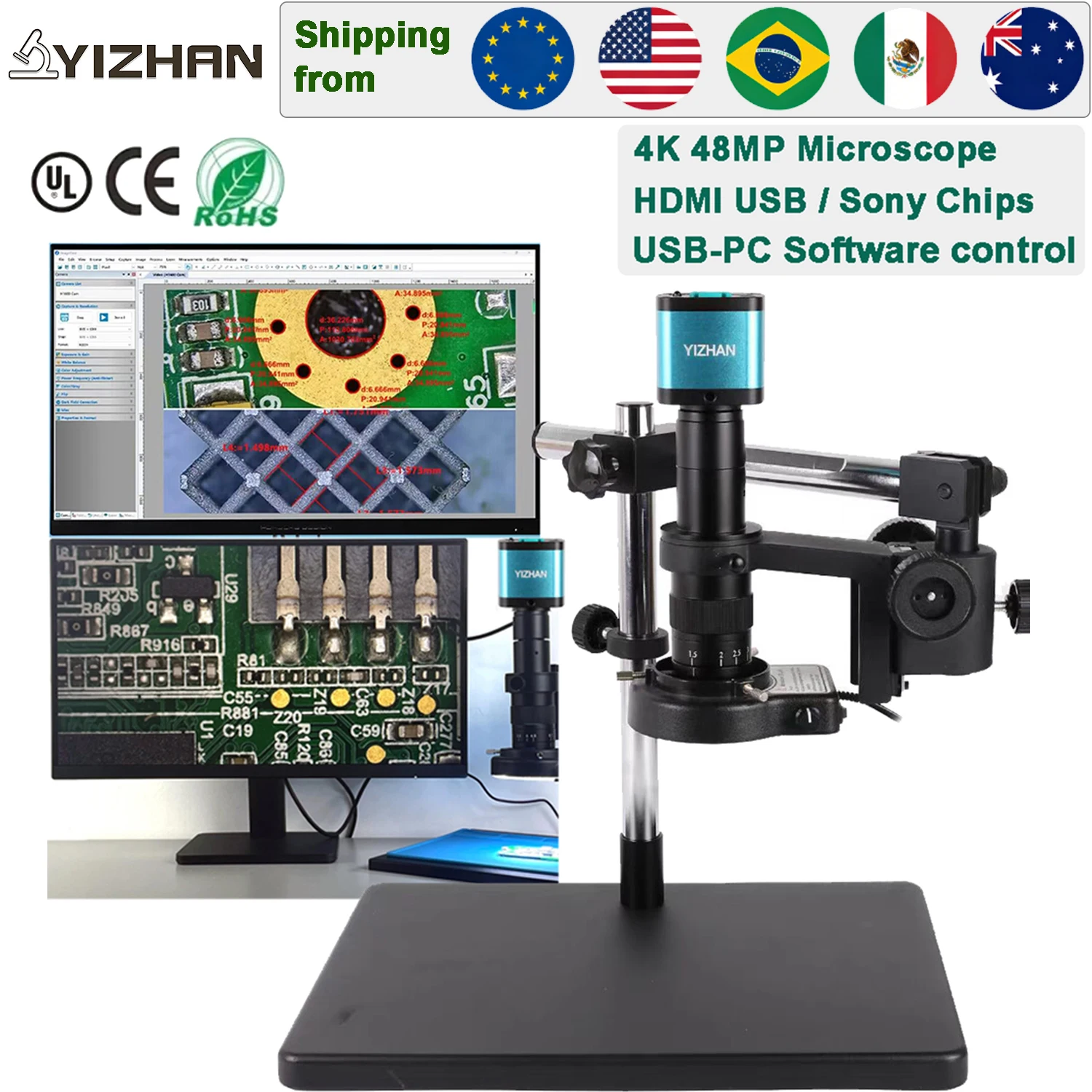 Yizhan 4K 1080P Electronic Digital Microscope 48MP HDMI USB Soldering Microscope Camera 180X 215X Lens For Image Magnification
