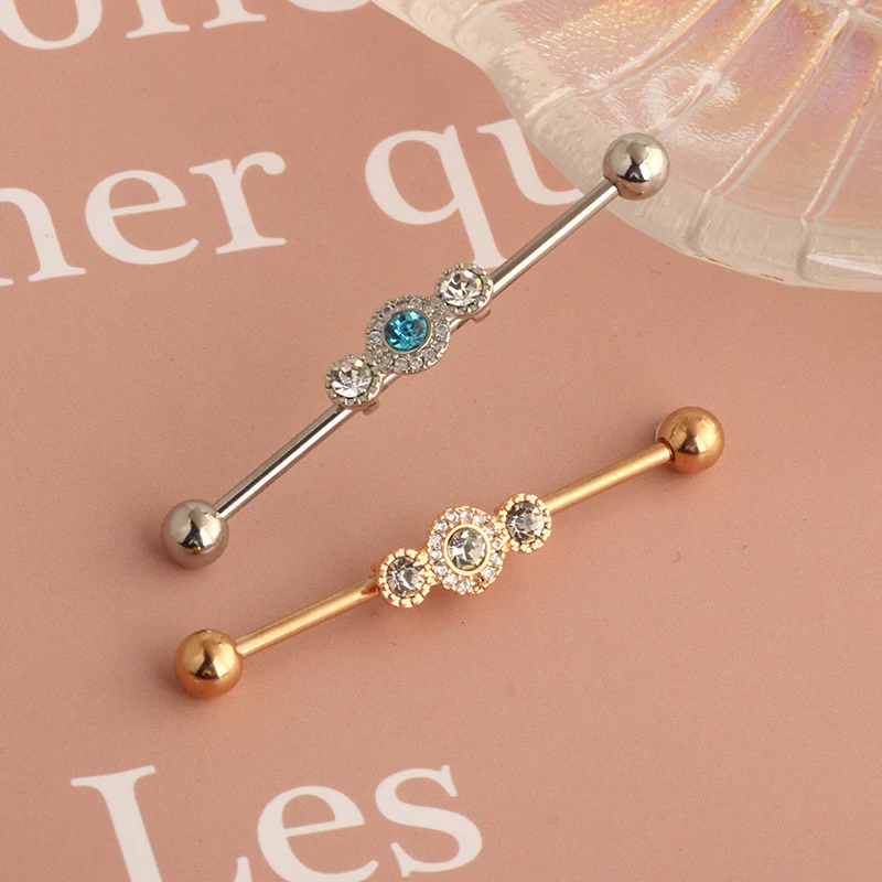 1.6*38mm Colorful CZ Industrial Barbell Ear Cartilage Helix-Conch Piercing Bar Earring Stud Body Jewelry 3 color choose