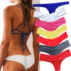 HOT SALES！！！Women Sexy Ruched Solid Color Bikini Bottom Swimwear Hipsters Thong Beachwear