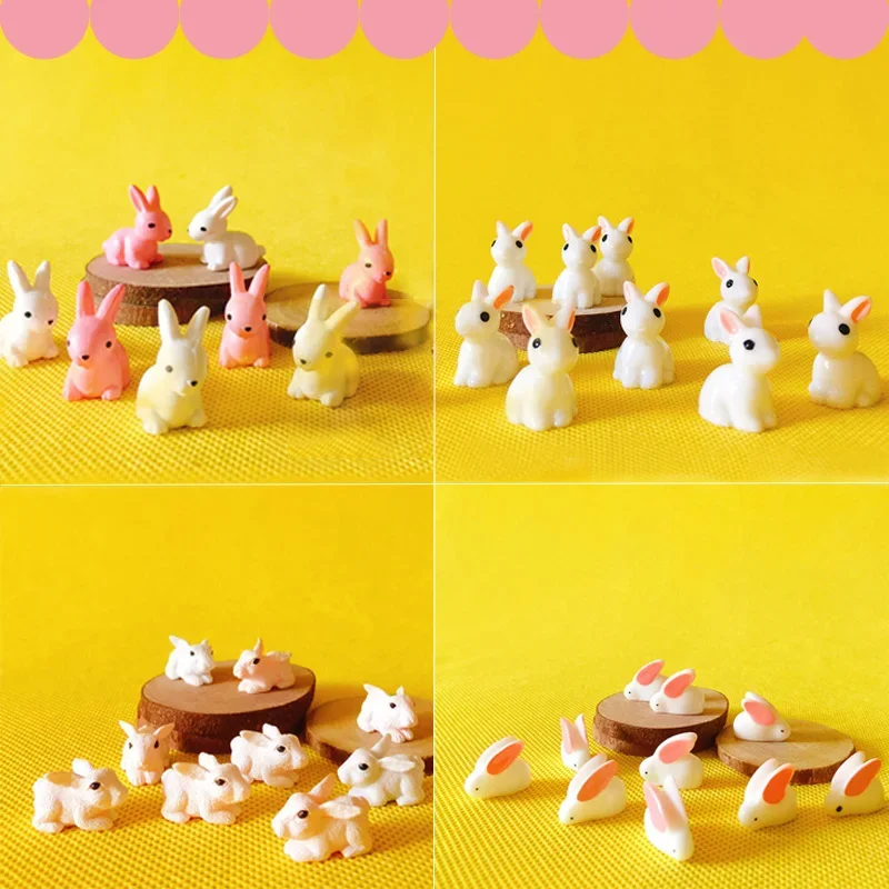 Miniature Figurines 10Pcs Rabbit Bunnies Miniatures Fairy Garden Gnome Moss Terrarium Decor Crafts Figurine DIY Doll House Model