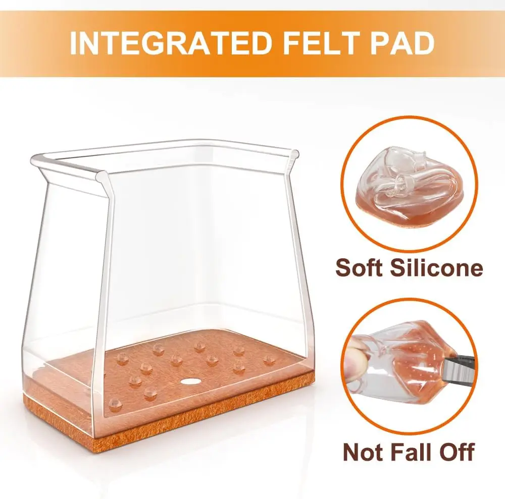 Silicone Chair Leg Floor Protectors with Felt Bottom - Set of 24