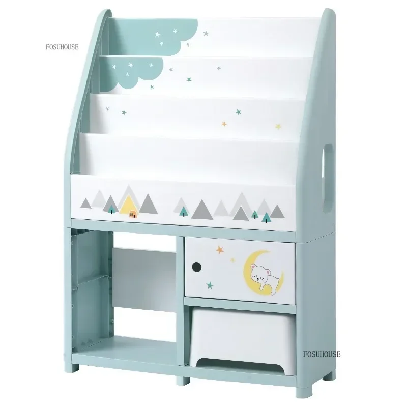 Cute Home Organizer Bookshelf Children's Bookcase PP Plastic Baby Books Toys Storage Cabinets Floor Standing Bookshelves k