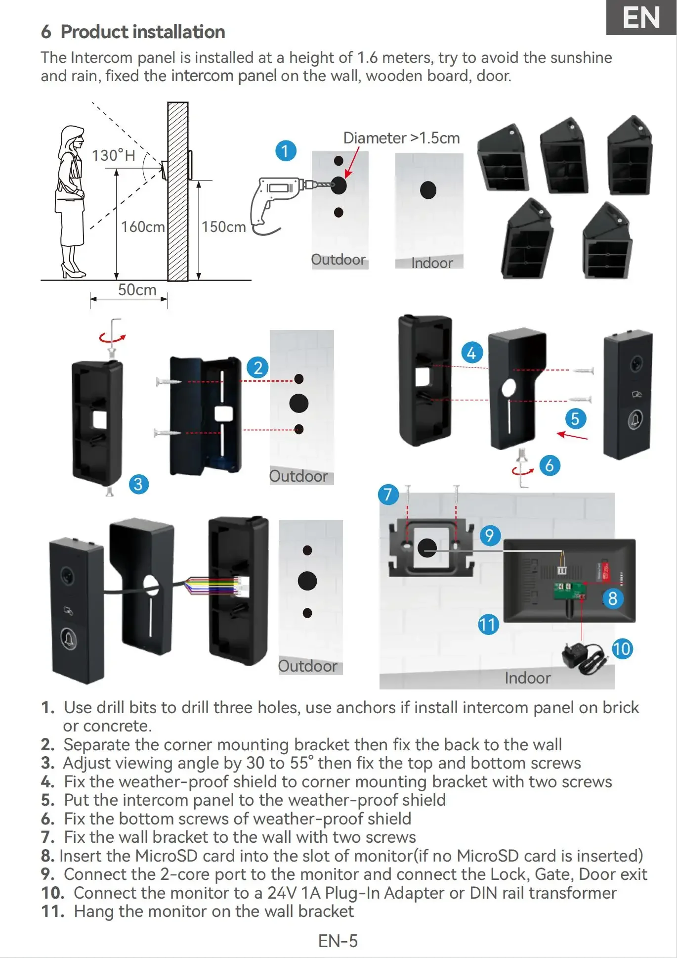 ANJIELO 2 Wire Visiophone Doorbell Video Intercom System for Home Metal Door Pho