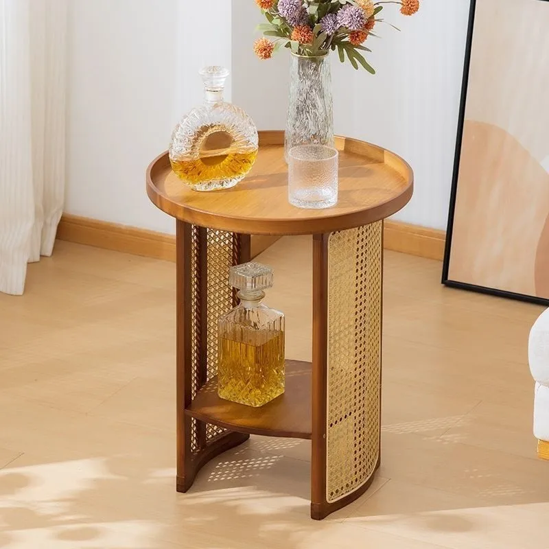 JOYLIVE Vine Woven Tea Table Living Room Household Sofa Side Table Simple Bedroom Side Small-sized Circular Storage