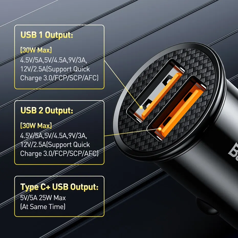 High-Speed 30W USB Car Charger with Quick Charge Technology