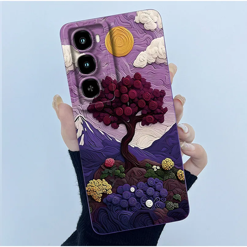 Fashionable Oil Painting Floral Soft Liquid Silicone Phone Case Shell and Back Cover