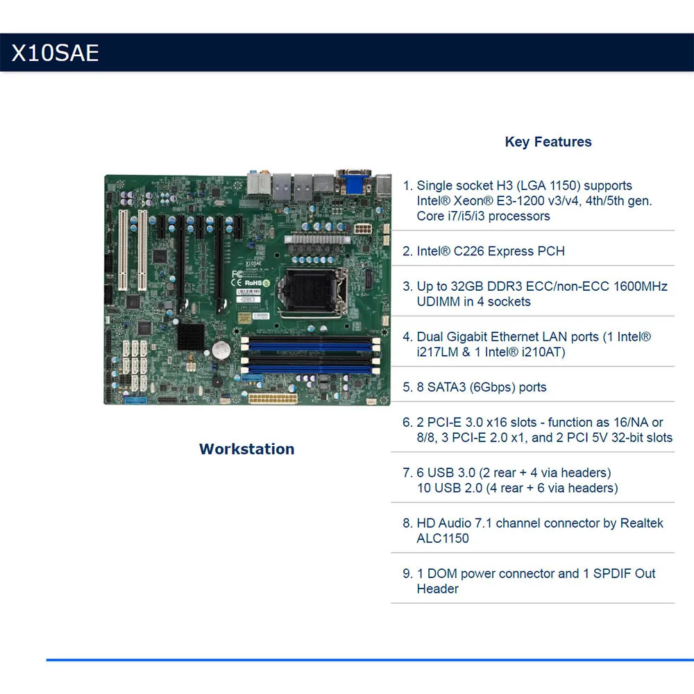 X10SAE For Supermicro Workstation ATX Motherboard LGA 2011 Intel