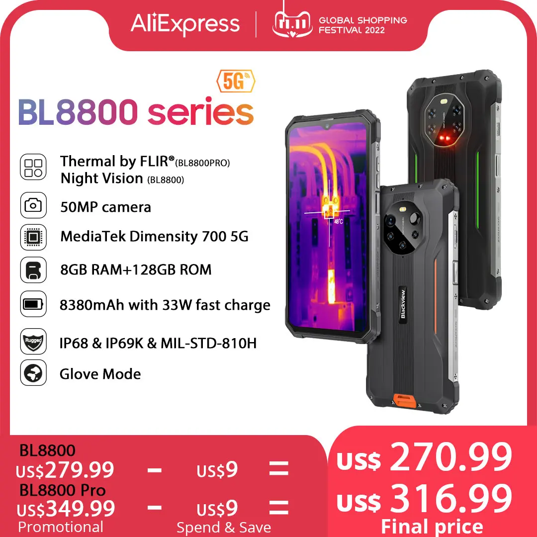 Blackview BL8800 Nachtsicht & BL8800 Pro 5G Robuste Telefon Thermische Imaging Kamera FLIR®Smartphone 6.58 "8GB + 128GB Handy| | - AliExpress