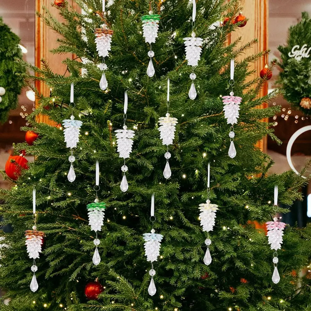 Transparent Clear Pine Cone Pendant Reflects Light Sparkling 3D Acrylic Pinecone Hanger Simulated with Hanging Loop
