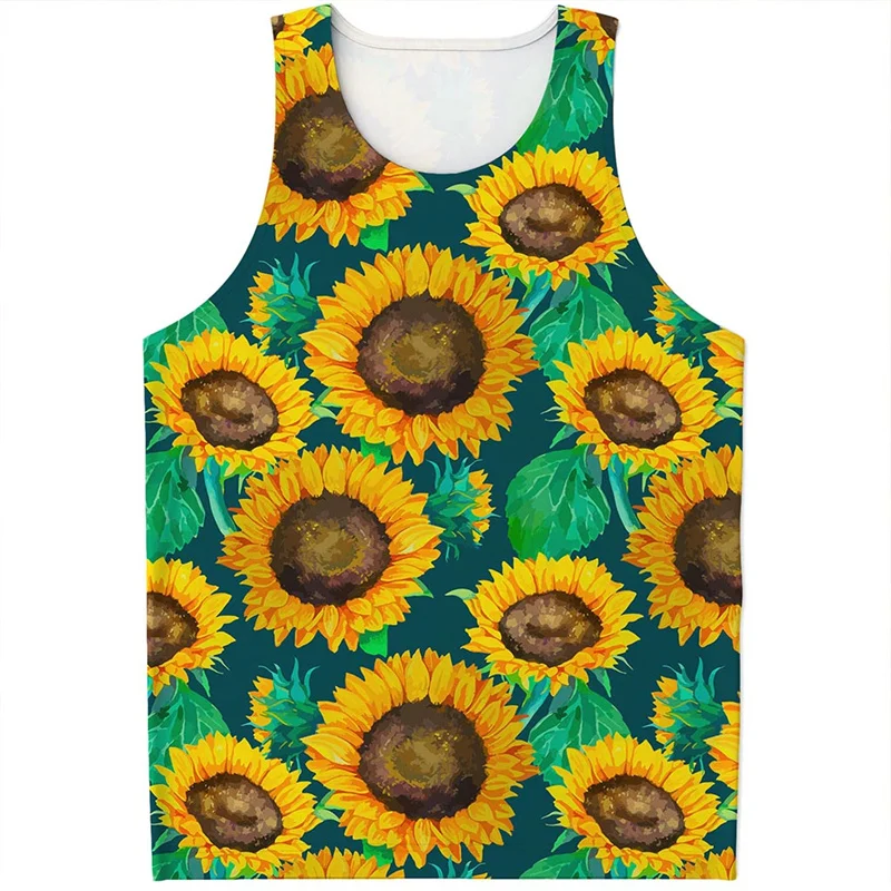 

Fashion Colorful Sunflower Tank Top Men 3D Printed Hawaiian Plants Floral Sleeveless T Shirts Women Summer Street Quick Dry Tees