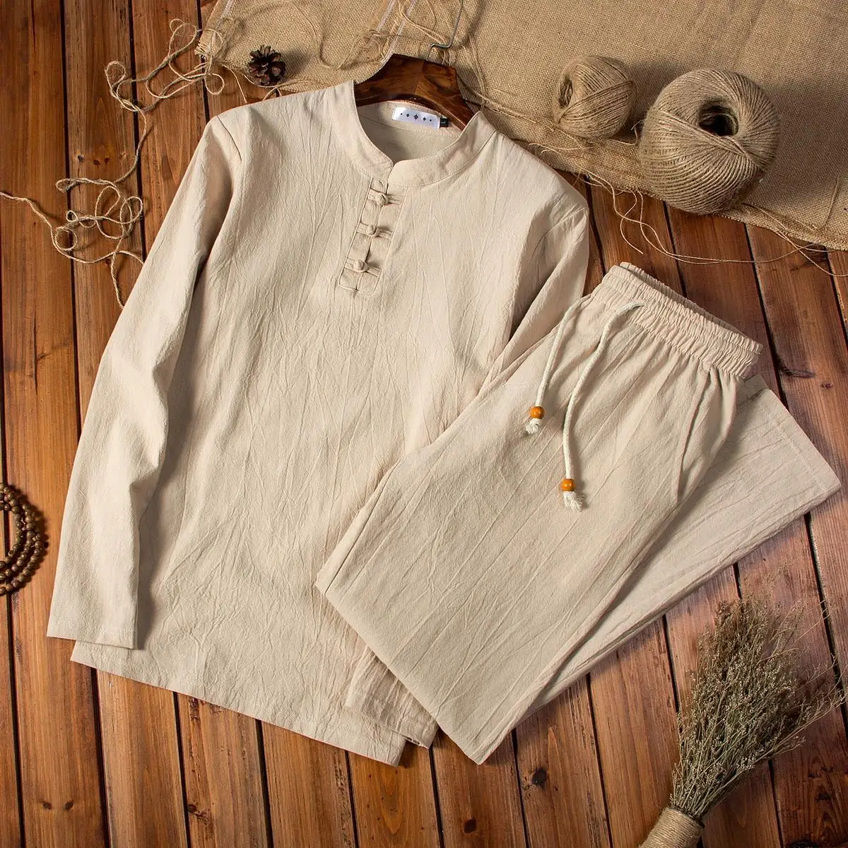 

2022 Spring Autumn Linen Suit Men's Long-sleeved Trousers Breathable Men's Casual Summer Cotton Linen Two-piece Suit