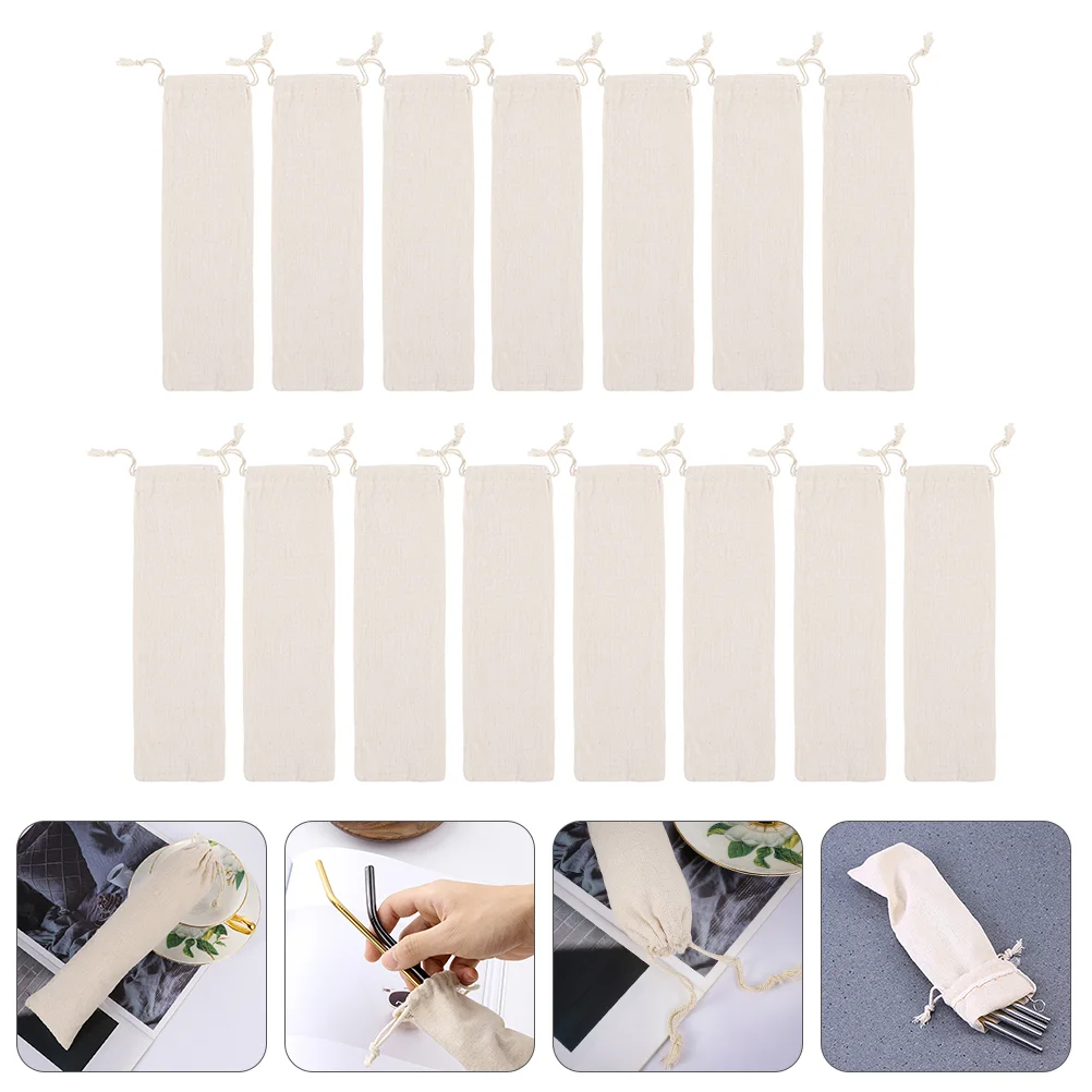 15 Pcs Storage Bag Straw Travel Toothbrushes for Children Portable Cotton Linen Drawstring