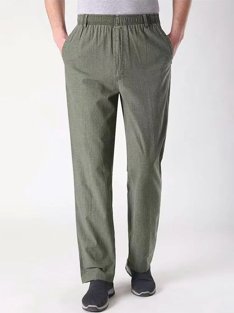 Summer Linen Men Casual Pants Work Wear Office Thin Golf