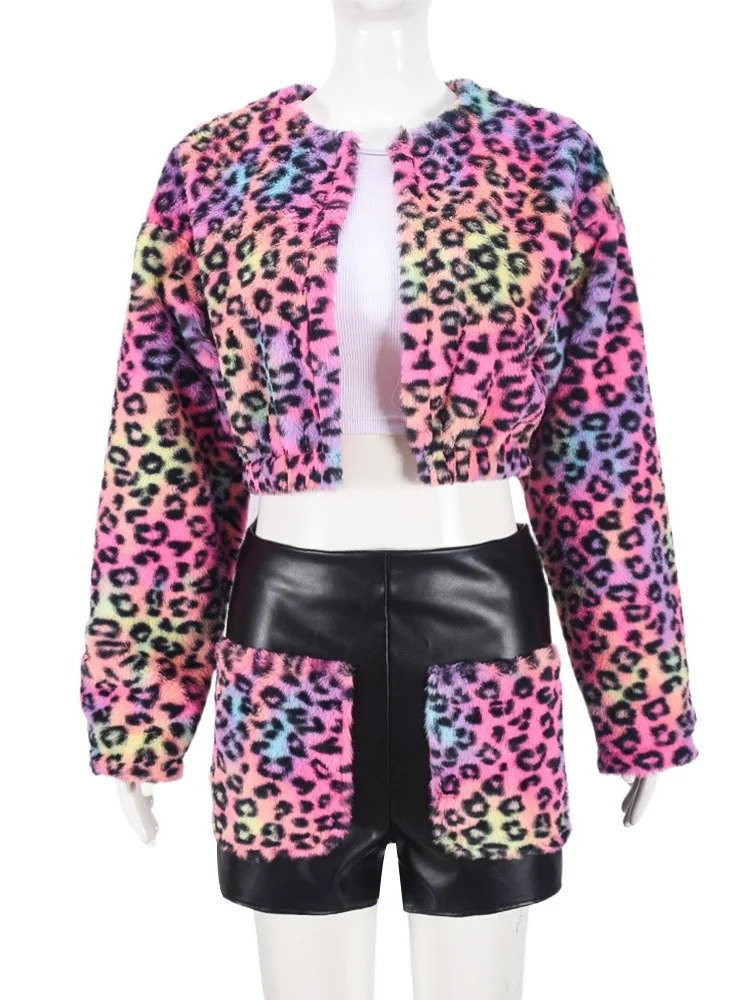 Wmstar Two Piece Outfits Wholesale PU Patchwork Short Sets Warm Fashionable Thick Umbilical Cutouts for Winter Matching Suit