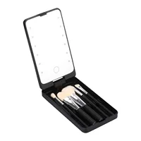 New 5pcs Travel Makeup Brush Set With Led Light Mirror Case  Rechargable Folding Makeup Mirror Storage Box For Beauty Tool 2