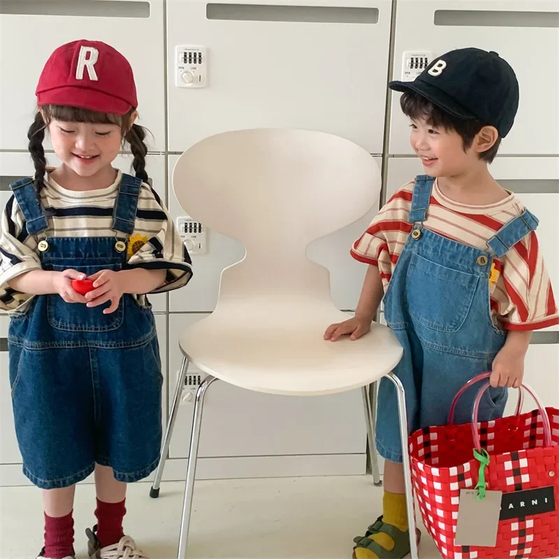 

2024 Summer Children Denim Jumpsuit Suspender Pants Kids Sleeveless Overalls Baby Girl One Piece Jeans Korean Boy Romper Trouser