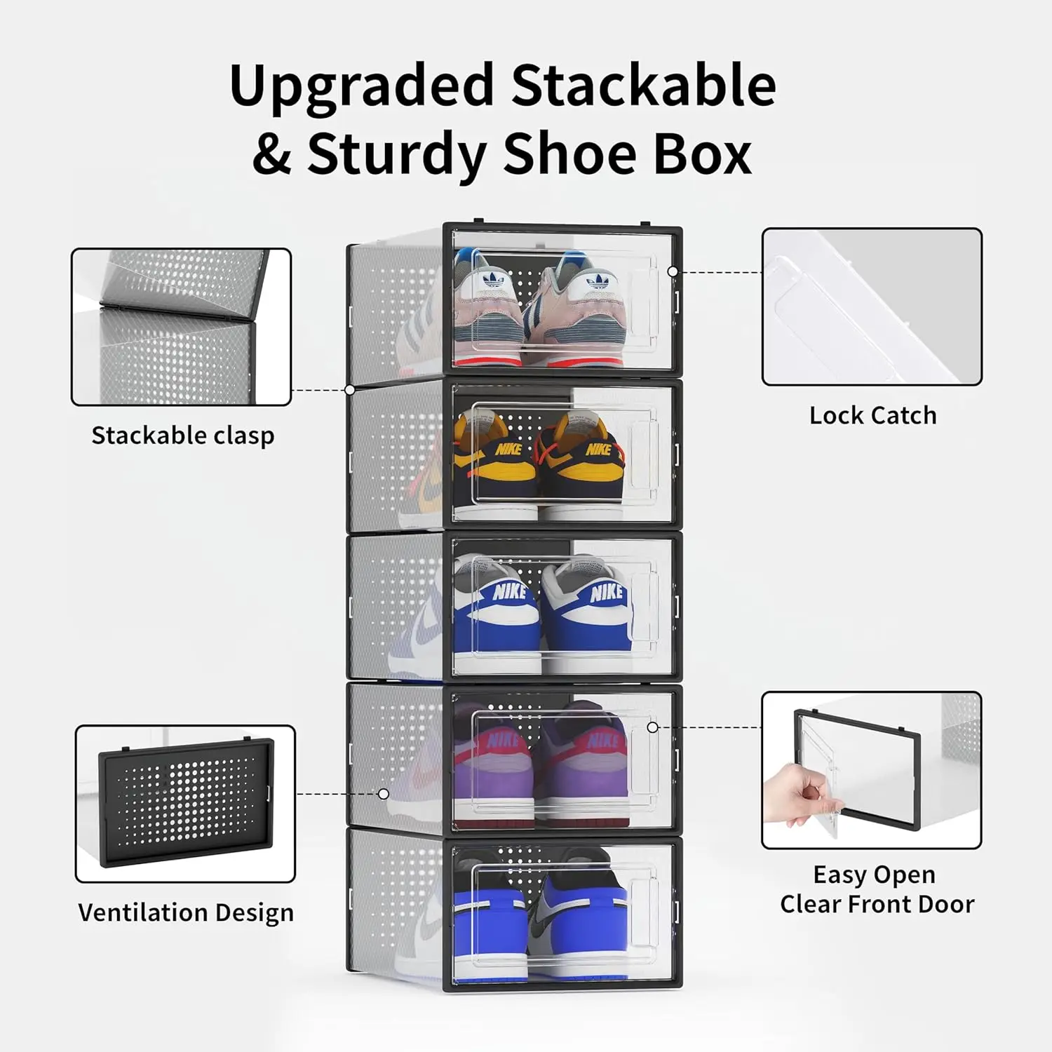 12 Pack Shoe Storage Bins, Clear Plastic Stackable Shoe Organizer